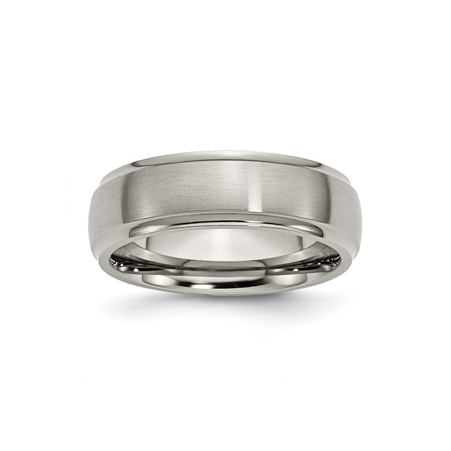 Titanium Ring with Brushed Center and Polished Edges, 7mm Flat Comfort Fit Band