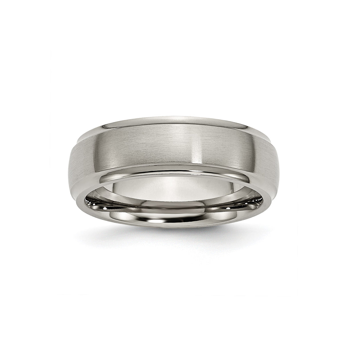 Titanium Mens Wedding Band, 7mm Brushed Center with Polished Beveled Edges, Comfort Fit Ring