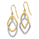 10k Yellow Gold Drop Earrings with Two-Tone Interlocking Diamond-Shaped Loops