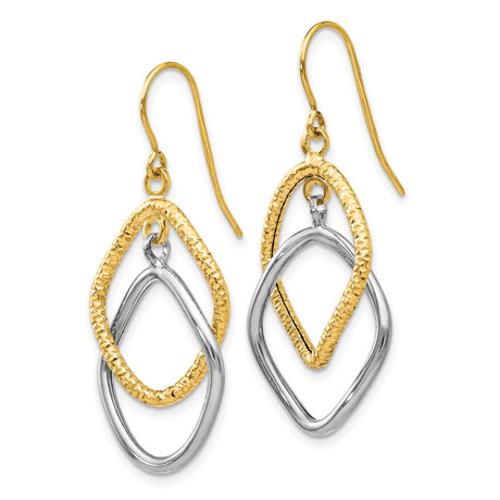 10k Yellow Gold Drop Earrings with Two-Tone Interlocking Diamond-Shaped Loops