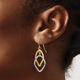 10k Yellow Gold Drop Earrings with Two-Tone Interlocking Diamond-Shaped Loops