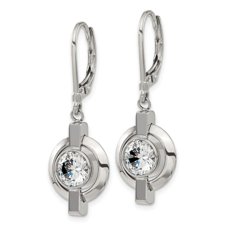 Titanium Drop Earrings with Cubic Zirconia, Geometric Circular Design, Hypoallergenic Leverback