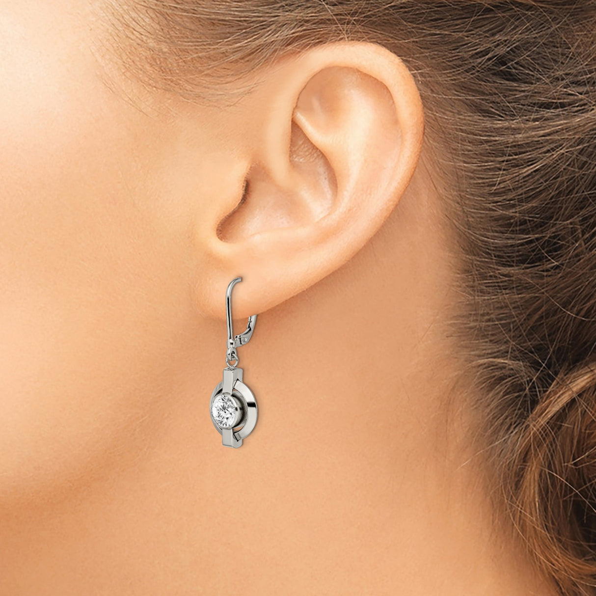 Titanium Drop Earrings with Cubic Zirconia, Geometric Circular Design, Hypoallergenic Leverback