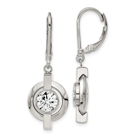 Titanium Drop Earrings with Cubic Zirconia, Geometric Circular Design, Hypoallergenic Leverback