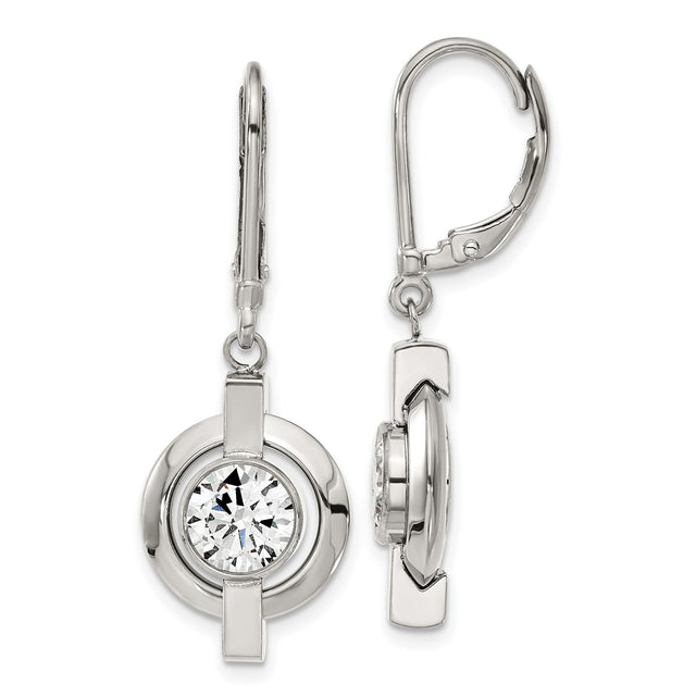 Titanium Drop Earrings with Cubic Zirconia, Geometric Circular Design, Hypoallergenic Leverback