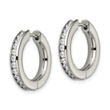 Titanium Hoop Earrings with Channel-Set Cubic Zirconia, Polished Modern Design