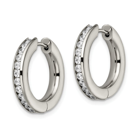 Titanium Hoop Earrings with Channel-Set Cubic Zirconia, Polished Modern Design