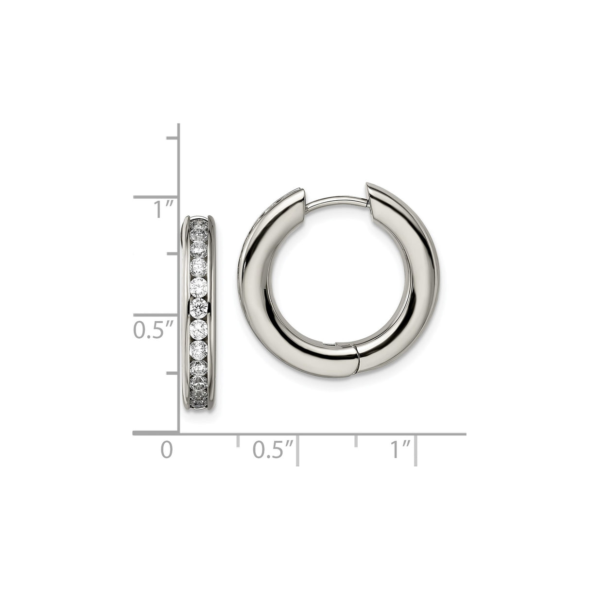 Titanium Hoop Earrings with Channel-Set Cubic Zirconia, Polished Modern Design