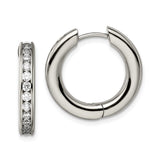 Titanium Hoop Earrings with Channel-Set Cubic Zirconia, Polished Modern Design