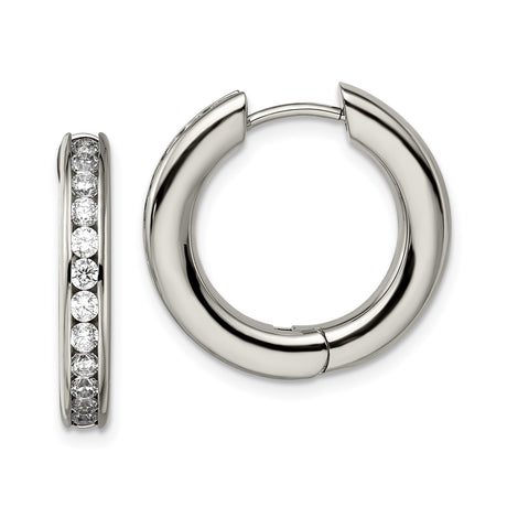 Titanium Hoop Earrings with Channel-Set Cubic Zirconia, Polished Modern Design