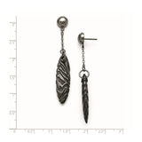 Titanium and Silver Drop Earrings, Two-Tone Tribal Feather Design for Men