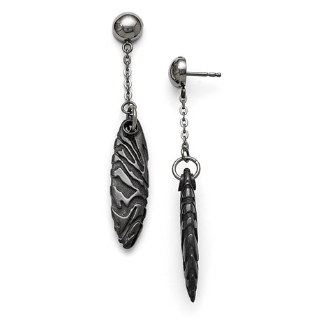 Titanium and Silver Drop Earrings, Two-Tone Tribal Feather Design for Men