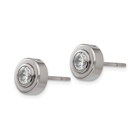 Titanium Bezel Set Stud Earrings With Clear Gemstones