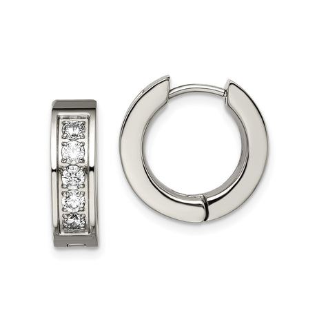 Titanium Hoop Earrings with Cubic Zirconia, Hypoallergenic Hinged Design, Unisex Polished Style