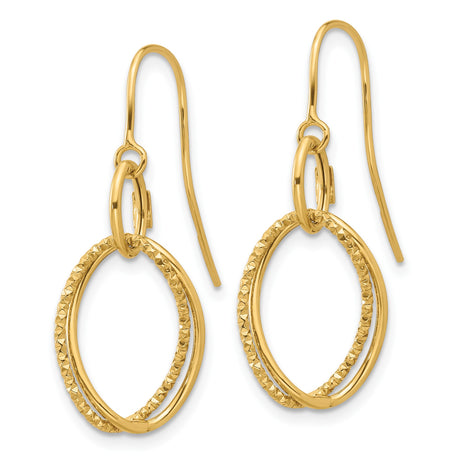 10k Yellow Gold Twisted Teardrop Loop Earrings with Textured and Polished Finish