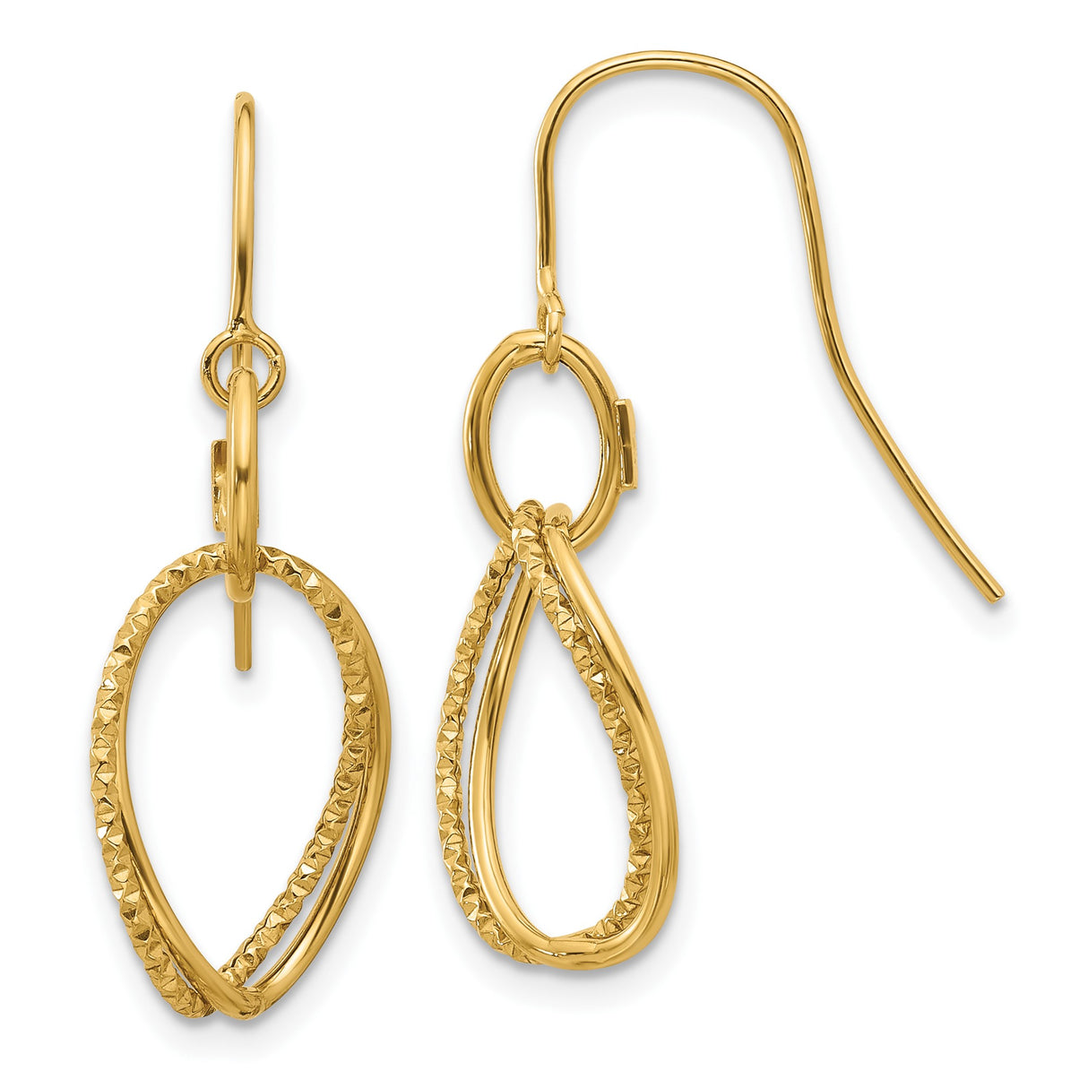 10k Yellow Gold Twisted Teardrop Loop Earrings with Textured and Polished Finish