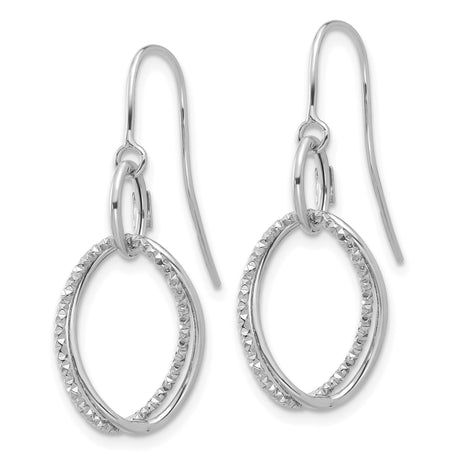 10k White Gold Dangle Earrings with Twisted Teardrop Shape and Textured Polished Finish
