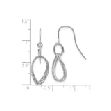 10k White Gold Dangle Earrings with Twisted Teardrop Shape and Textured Polished Finish