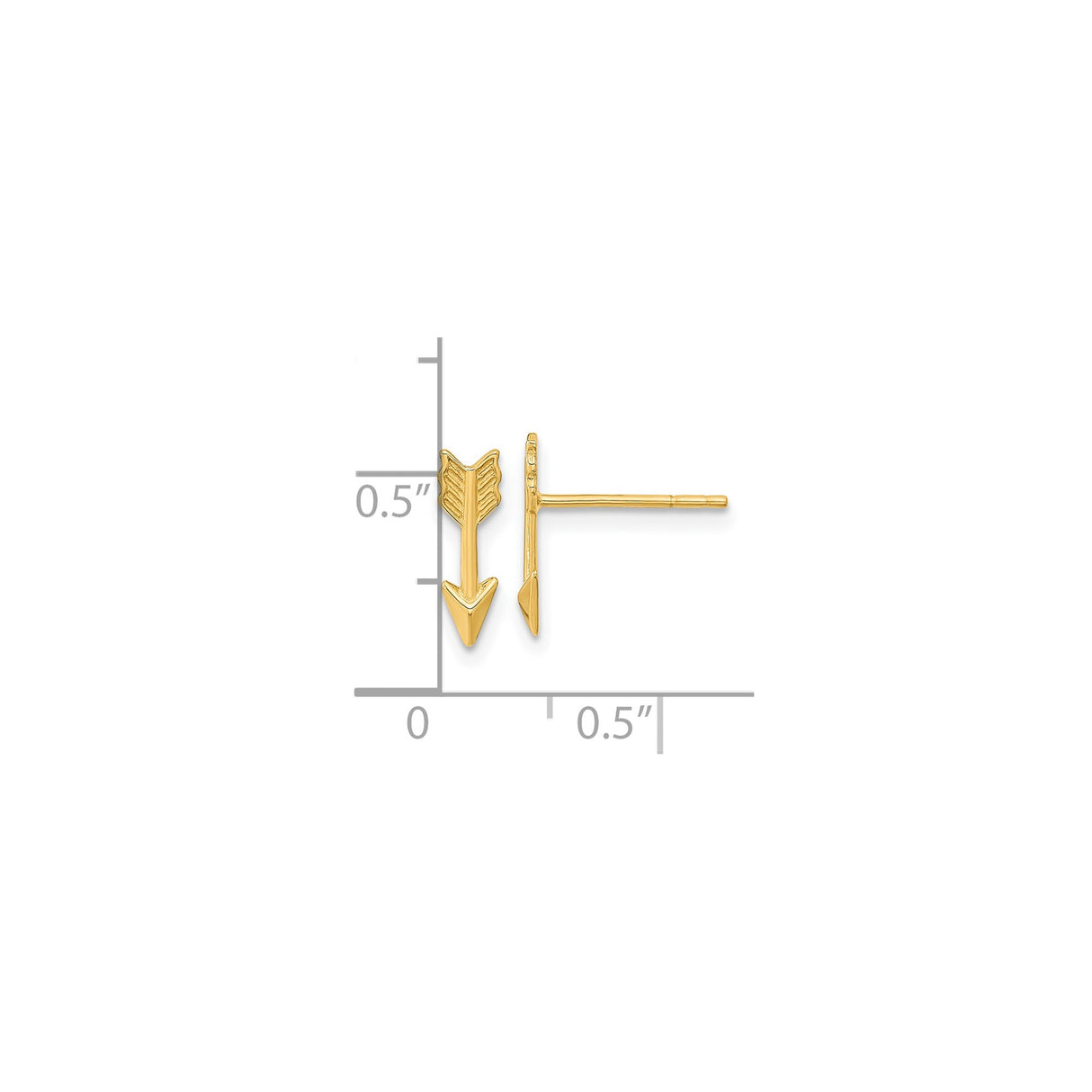 14k Yellow Gold Arrow Stud Earrings, Minimalist Sleek Boho Design for Women