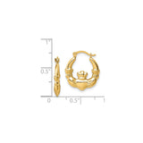 14k Yellow Gold Claddagh Hoop Earrings with Heart and Crown Design