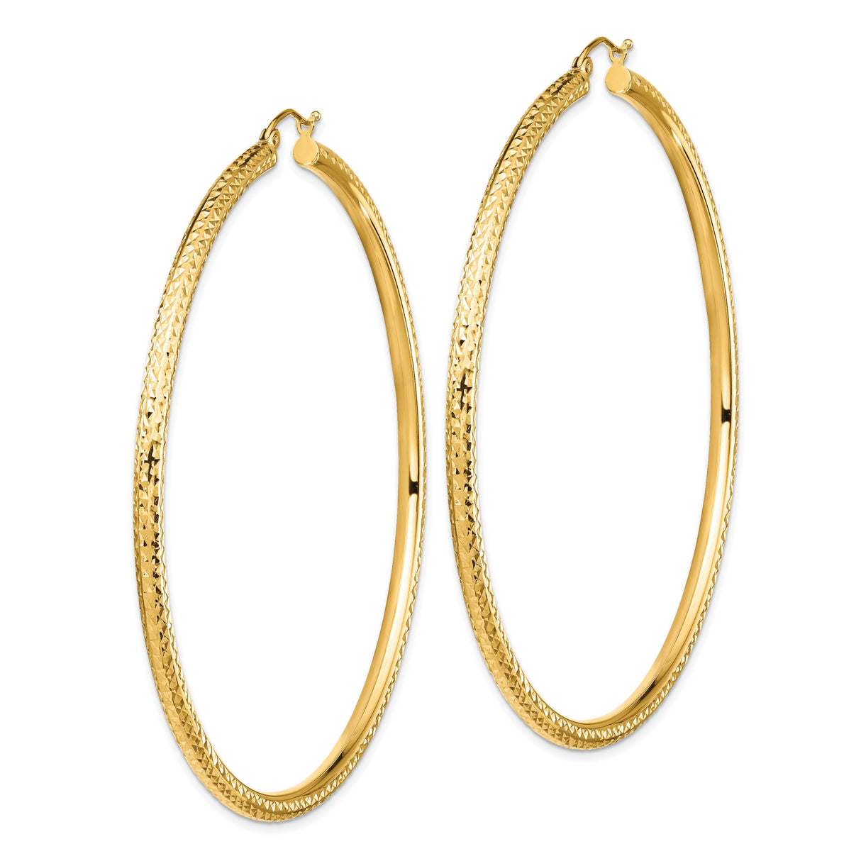 14k Yellow Gold Hoop Earrings, Diamond-Cut Texture, High-Polish Finish, Lightweight Classic Style