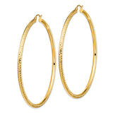 14k Yellow Gold Hoop Earrings, Diamond-Cut Texture, High-Polish Finish, Lightweight Classic Style