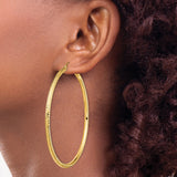 14k Yellow Gold Hoop Earrings, Diamond-Cut Texture, High-Polish Finish, Lightweight Classic Style