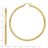 14k Yellow Gold Hoop Earrings, Diamond-Cut Texture, High-Polish Finish, Lightweight Classic Style