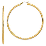 14k Yellow Gold Hoop Earrings, Diamond-Cut Texture, High-Polish Finish, Lightweight Classic Style