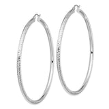 14k White Gold Hoop Earrings with Polished Diamond Cut Texture, Lightweight Classic Design