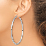 14k White Gold Hoop Earrings with Polished Diamond Cut Texture, Lightweight Classic Design