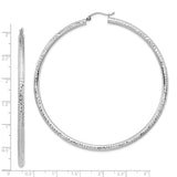 14k White Gold Hoop Earrings with Polished Diamond Cut Texture, Lightweight Classic Design