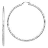 14k White Gold Hoop Earrings with Polished Diamond Cut Texture, Lightweight Classic Design