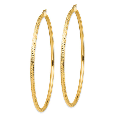 14k Yellow Gold Hoop Earrings, Diamond Cut Textured Classic Round Hoops for Women