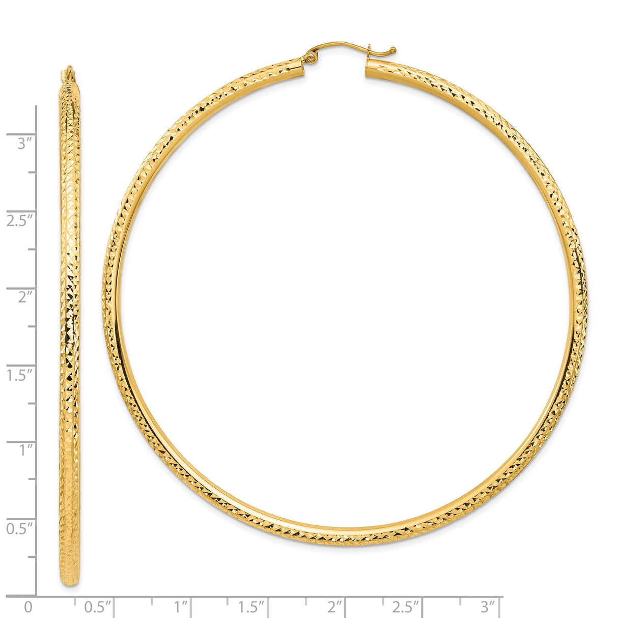 14k Yellow Gold Hoop Earrings, Diamond Cut Textured Classic Round Hoops for Women