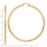 14k Yellow Gold Hoop Earrings, Diamond Cut Textured Classic Round Hoops for Women