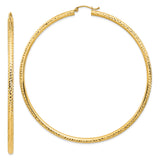 14k Yellow Gold Hoop Earrings, Diamond Cut Textured Classic Round Hoops for Women