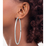14k White Gold Hoop Earrings with Diamond Cut Design, Textured High Polish Finish, Lightweight Style