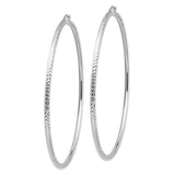 14k White Gold Hoop Earrings, Large Lightweight Round Design with Diamond Cut Texture