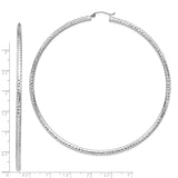 14k White Gold Hoop Earrings, Large Lightweight Round Design with Diamond Cut Texture