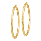 14k Yellow Gold Hoop Earrings, Textured Diamond-Cut Large Lightweight Design for Women