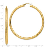 14k Yellow Gold Hoop Earrings, Textured Diamond-Cut Large Lightweight Design for Women