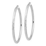14k White Gold Hoop Earrings, Diamond Cut Textured Hoops with Polished Finish