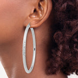 14k White Gold Hoop Earrings, Diamond Cut Textured Hoops with Polished Finish