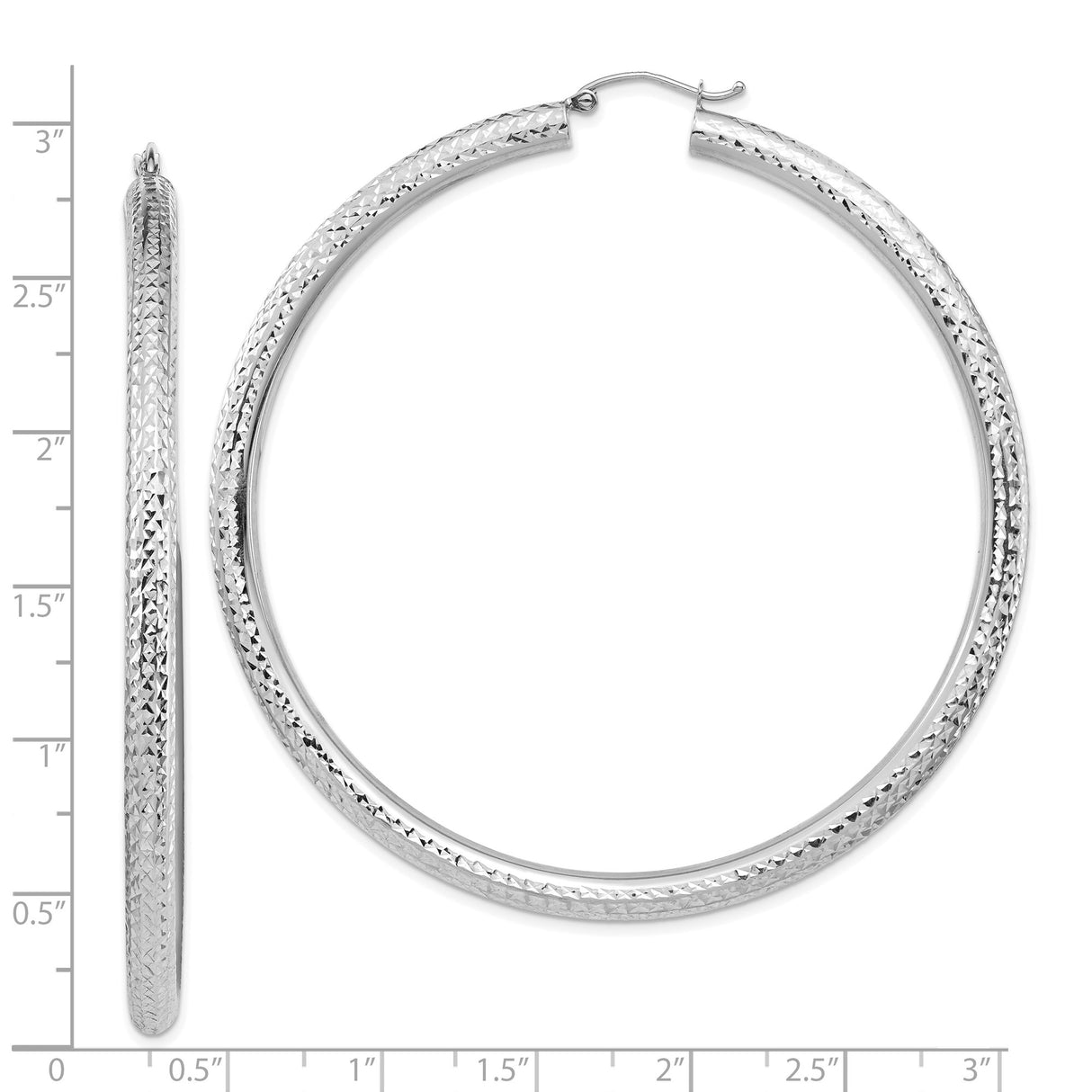14k White Gold Hoop Earrings, Diamond Cut Textured Hoops with Polished Finish