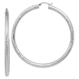 14k White Gold Hoop Earrings, Diamond Cut Textured Hoops with Polished Finish