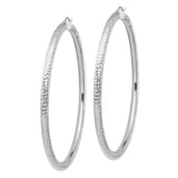 14k White Gold Hoop Earrings with Diamond Cut Design, Textured Lightweight Classic Style for Women