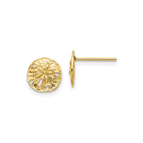 14k Yellow Gold Sand Dollar Stud Earrings with Textured Ocean-Inspired Design for Women