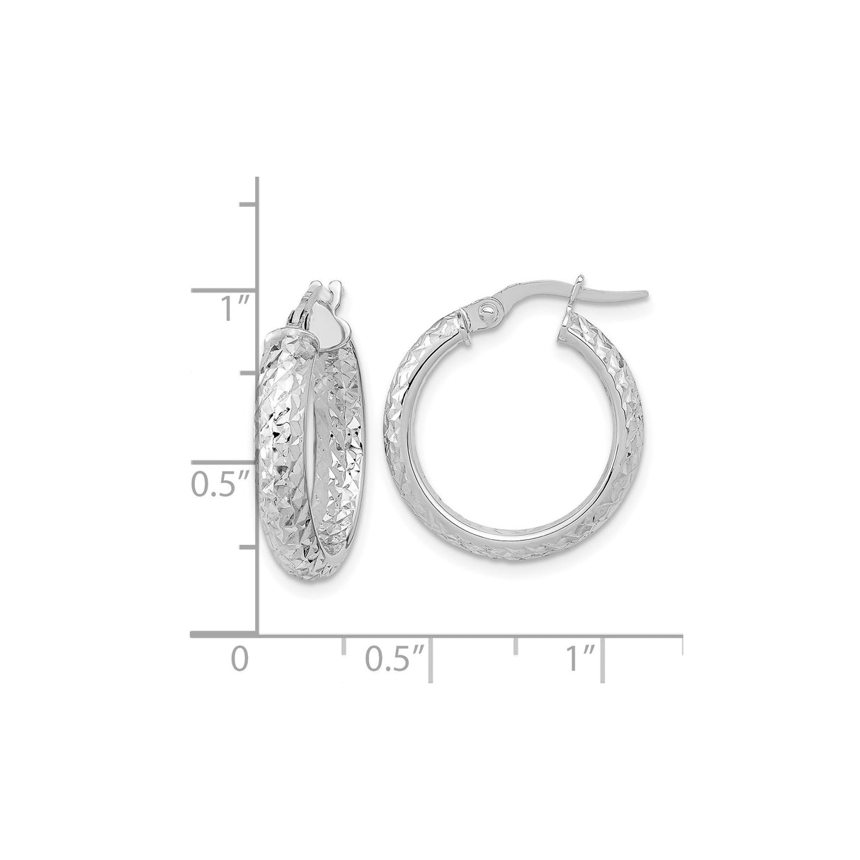 14k White Gold Hoop Earrings, Polished Diamond-Cut Texture with Mirror Finish