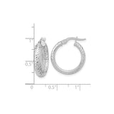 14k White Gold Hoop Earrings, Polished Diamond-Cut Texture with Mirror Finish
